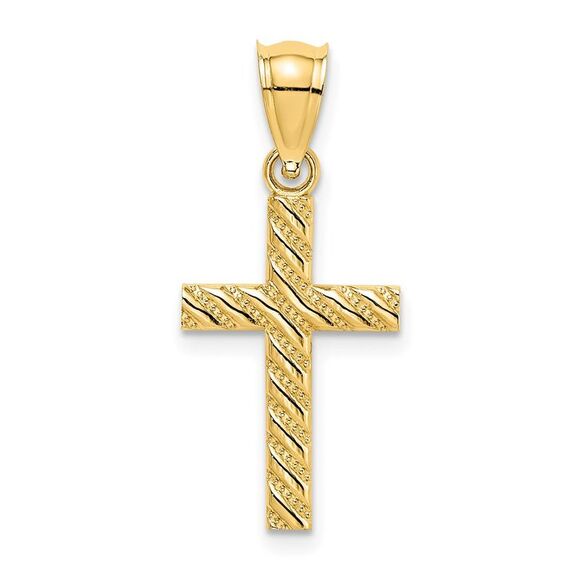 14k Yellow Gold Beaded & Polished Cross Charm